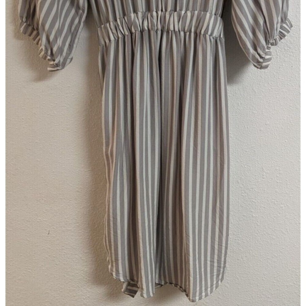 Women's Ann Taylor Loft Lounge Gray & White Striped Button Front Belted Dress M - Picture 9 of 11